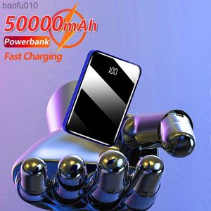 50000 mAh Mini-Powerbank, ultradünnes Handy-Ladegerät mit Digitalanzeige, 2 USB-Portable-Schnelllade-Externer Akku für Smartphones L230712