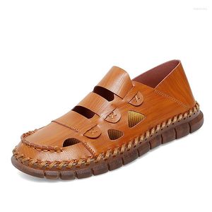 Sandals Fashion Mens Genuine Leather Summer Beach Slippers Comfortable Male Non-Slip Soft Outdoor Shoes High Quality Man