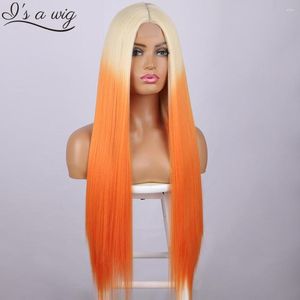 Synthetic Wigs Blonde Mix Copper Ginger Orange For Women Long Straight Brown Pink Red Green Blue Cosplay Hair