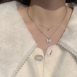 Choker 2023 Shiny Butterfly Necklace Ladies Exquisite Double Layer Clavicle Chain Pendant Jewelry For Gift