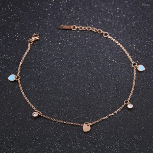 Obrączki Fate Love Elegent Cyrkonia Anklet Dla kobiet Mint Green Heart Rose Gold Kolor Stal nierdzewna Ladies Cukierki Biżuteria Nie znikną