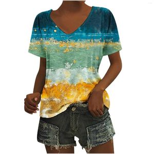 Damenblusen, modische Damenhemden, Sommerkleidung, elegantes Kurzarm-Top, lässiges bedrucktes V-Ausschnitt-Shirt, Yk2-Pullover