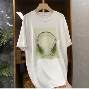 Camisetas femininas com fone de ouvido incrustado de diamantes camiseta de manga curta roupas femininas Y2K