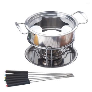 Dinnerware Sets Chocolate Fondue And Forks Butter Warmer Pot With Dipping Tea Light Holder For Cheese Melting Serving Kitchen