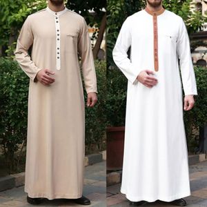 エスニック服 1Pc ポリエステル繊維中東 Jubba トーブ長袖男性イスラム教徒のローブ伝統的なドロップ