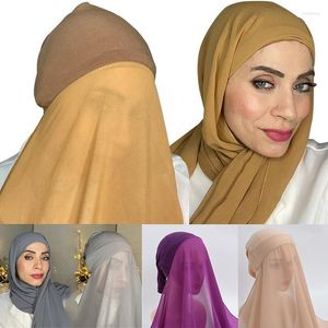 Odzież etniczna muzułmańskie szale kobiety chustka na głowę moda jednoczęściowy pokrowiec do owijania hidżab czapka z daszkiem natychmiastowy Turban szalik