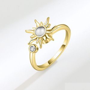 Mit Seitensteinen Sonnenblume Zappeln Fingerring Einstellbare Angst Rotierende Ringe für Frauen Strass Schmuck Drop Lieferung Dhkgd