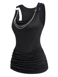 Women's Tanks Cowl Neck Soft Tank Top For Female Draped Ruched Chain Embellishment Casual Vest Sleeveless Pure Color Tops Summer