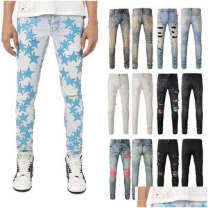 Jeans da uomo Mens Designer Skinny Desig Long Hippop Sticker Ricamo Slim Denim Straight Streetwear Taglia all'ingrosso Drop Delivery Ap Dh7Db