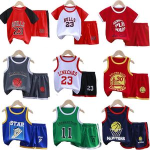 Completi di abbigliamento Ragazzi Sport Abbigliamento da basket Completo estivo Moda per bambini Pantaloncini per il tempo libero Pantaloncini 2 pezzi Vestito a maniche corte per ragazzo per 2-10 anni 230711