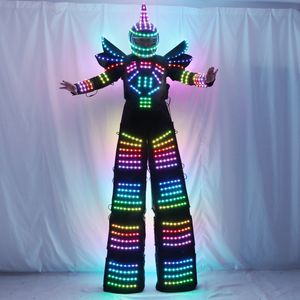 Inne imprezy imprezowe Pełny kolor piksel LED Robot Costume Ubrania Stulty Kostium Kostium LED Kostium Hełmowe Rękawiczki laserowe CO2 pistolet odrzutowy 230712