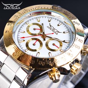 Armbandsur Jaragar Relogio Masculino Watch Herr Golden Big Dial Kalender Display Automatisk Armbandsur i stål Mekanisk klocka för män 230712