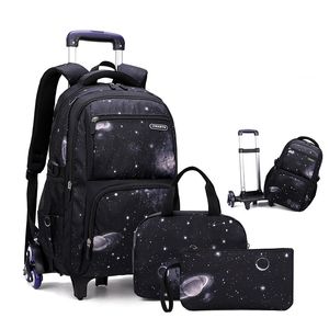 Okul çantaları Okul çantası tekerlekler ile okul çantası haddeleme sırt çantası tekerlekli çanta öğrencileri çocuklar için tramvay çantaları öğle yemeği kutusu ile seyahat bagajı 230712