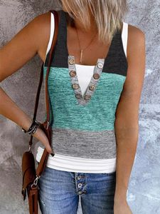 Damen Tanks Cami's Fake TwoPiece Tank Top Sommer Casual Slim Ärmellose Shirts Basic Cami Color Block Button 2023 Design 230713