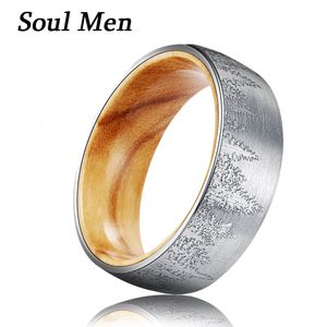 Wedding Rings 8mm Wedding Bands Tungsten Carbide Black Rings For Women Men Punk Anniversary Lovers' Punk Luxury Jewelry Inlay Wooden Engrave 230713