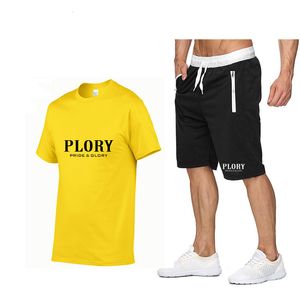 Agasalhos masculinos de marca de duas peças, roupas esportivas, camiseta casual de manga curta e shorts de corda de verão, secagem rápida, respirável 230712