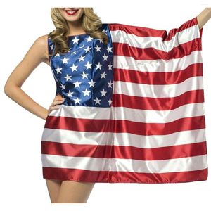 Fritidsklänningar Dressiga Europeiska och amerikanska självständighetsdagen Kostymer National Flag Printed En liten klänning för kvinnor