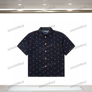 Xinxinbuy Men designer tee t shirt 23SS Paris Letter Brodery Milano denim Ställer in kortärmad bomullskvinnor svartblå xs-l