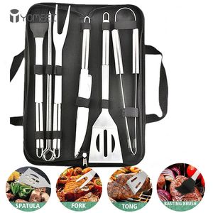BBQ Tools Accessories YOMEEI BBQ Grill Tools Set Stainless Steel Spatula Fork Basting Brush Tongs Barbecue Grilling Utensil Accessories Cooking Tools 230712