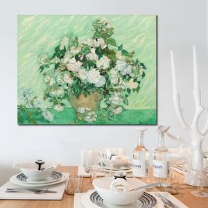 Vase with Pink Roses Hand Painted Vincent Van Gogh Canvas Art Impressionist Landscape Painting for Modern Home Decor