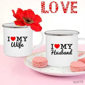 Mugs I Love My Wife Husband Couple Mugs Creative Coffee Water Cups Drinks Wine Mug Lover Cup Handle Drinkware Valentine's Day Gifts R230713