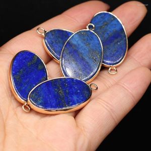 Pendant Necklaces Natural Stone Pendants Flat Oval Lapis Lazuli Charms For Jewelry Making Necklace Earring Gifts 20x35mm