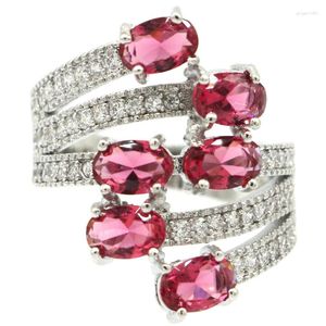 Küme Yüzükleri 6G925 Katı Sterling Gümüş Yüzük Beyaz Safir Ahududu Rhodolit Garnet Yeşil Peridot Mistik Topaz Yüksek Modaya Modeli