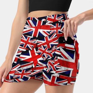 Saias Union Jack Inglaterra Britânica Bandeira do Reino Unido Saia Feminina com Bolso Couro Tênis Golfe Badminton Corrida