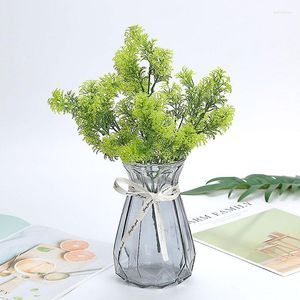 Flores decorativas, plantas simuladas, vasos verdes, decoração de parede, plantas, paredes, plástico, grama, musgo e pinheiro alto