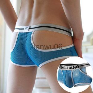 Underpants Men Lingerie Boxer Shorts Sexy Transparent Mesh Hole Lowwaist Underpants Male Cuecas Underwear J230713