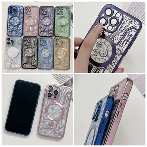 Circuit Board Texture Cases For Iphone 15 14 Pro Max Plus 13 12 11 Magnetic Wireless Charging Bling Plating Soft TPU Luxury Chromed Electroplated Metallic CD Lens Skin
