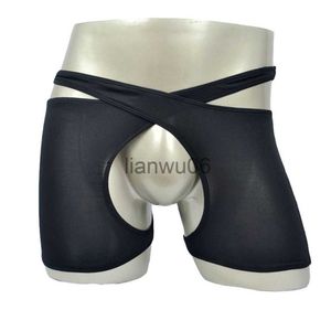 Underpants Novelty Man Sexy Cross Boxer Open Front Penis Hole Underwear Breathable Male Panties Gay Funny J230713