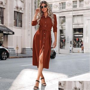 Basic Casual Dresses 2023 Autumn And Winter Fashion Slim Outer Tie Dress Women Drop Delivery Apparel Womens Clothing Dhpcg