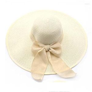 Wide Brim Hats Summer Women's Straw Hat Bow Oversized Wide-brimmed Sun Casual Outdoor Travel Folding Beach Headpiece