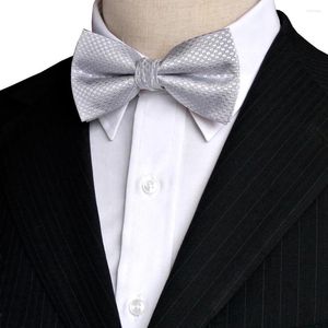 Bow Ties Solid Checked White Gray Grey Silver Pre-tied Tuxedo Tie Mens Marriage Adjustable Silk Brand Casual Party