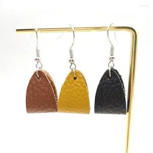 Dangle Earrings Genuine Leather Folded Drop For Women Simple Brown Yellow Curve USA Boutique Jewelry Wholesale