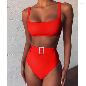 Roupa de banho feminina sexy biquíni de cintura alta conjunto de biquínis vermelho banho praia roupa de banho para mulher maiô biquíni