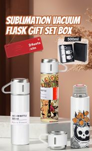 US Warehouse 500ml Sublimation Vacuum Flask Gift Set Set مع 3 Lids Double Wall DIY فراغ معزول نقل كوب القهوة مع غطاء Z11