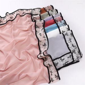 Cachecóis Simples Bordado Renda Floral Bolha Chiffon Hijab Instantâneo Xales Envoltório Quadrado Bufandas Ramadã Islâmico Muçulmano Sjaal 90 90Cm