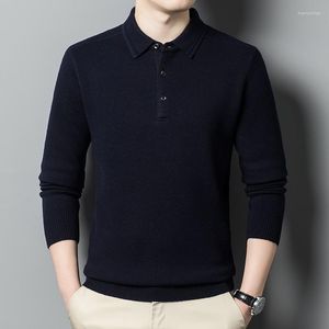 Men's Sweaters Winter Thicken Thermal Woolen Sweater Lapel Pure Wool Polo Shirt High-End Refined Pullovers