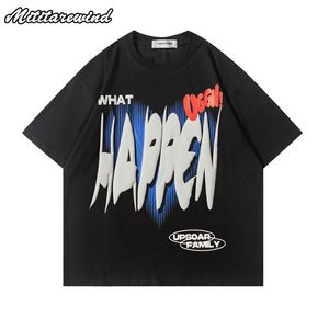 Men's T-Shirts American Oversize Vintage Casual Loose Foaming Printing Couple T-shirts High Street Cotton Letter Print Clothing Retro Tees 230712