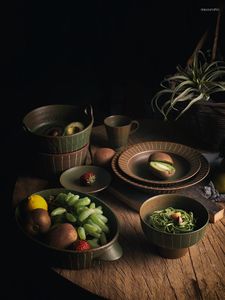 Tablice japońska ceramiczna miska obiadowa i zupa na talerzu owocowym z uchwytem gospodarstwa domowego Stoare retro pionowe zastawa stołowa