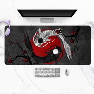 Extra duży Kawaii Gaming Mysz podkładka Yin Yang Japońska Koi Fish Black XXL Desk Mat Water Dowód Laptopa Akcesoria biurka