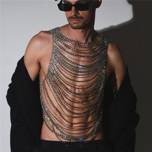 Navel Bell Button Rings Men Body Chest Chain Gay Sexy Jewelry Punk Metal Bikini Harness Festival Accessori Party Rave Goth Sexy Belly Body Chain Gift 230713