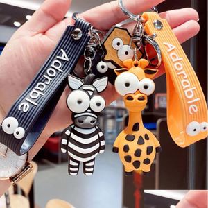 Chaveiros Colhedores Moda Bonito Desenho Animado Girafa Zebra Animal Chaveiro Saco Criativo Pingente de Carro Chaveiro Pvc Presentes Drop Delivery A Dh7W9