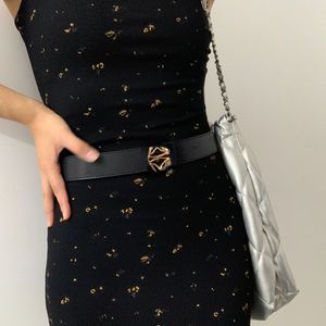 New Geometric Metal Buckle Leather Belts with Fashion Style Dress Shirt Black Microfiber Women's Belts