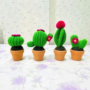 Decorative Flowers Hand-Knitted Cactus Potted Plant Homemade Crochet Finished Hand Woven Succulent Plants Artificial Home Table Decoration