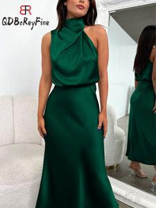 Urban Sexy Dresses Satin Silk Women Evening Party Sleeveless Off Shoulder Bodycon Elegant Maxi for 2023 Summer Wedding 230712