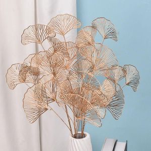 Dekoratif Çiçekler 2/4pcs Ginkgo Yaprak Fan Net Desen Simülasyonu Altın Yapay Çiçek Ev Dekoru Düğün Dekorasyonu