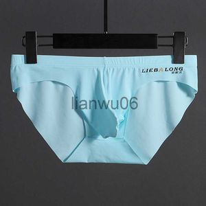 Underbyxor Herrens sexiga isilke Underkläder BULGE Big Penis Pouch Men Briefs Förbättra transparent sömlös låg stigning underbyxor J230713